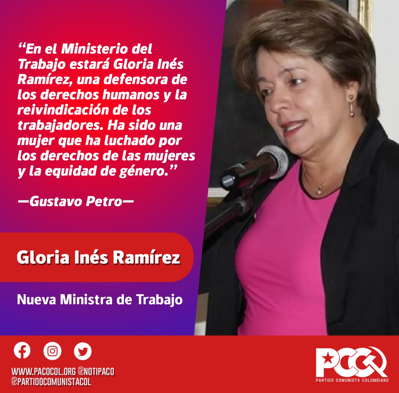 Gloria Inés Ramírez Ministra Del Trabajo Partido Comunista Colombiano 6757