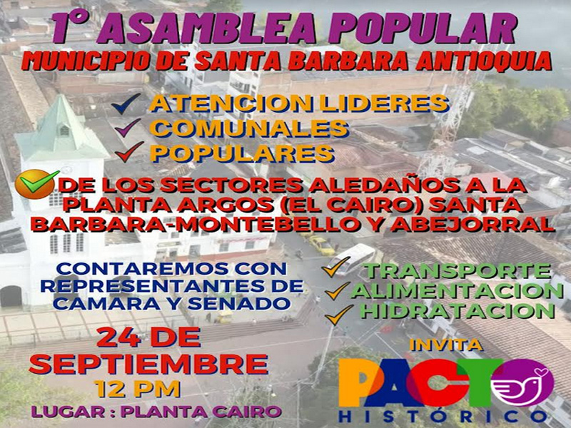 Primera Asamblea Popular en Santa Bárbara, Antioquia