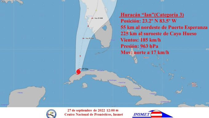 Centro de huracán Ian abandona Cuba por Puerto Esperanza