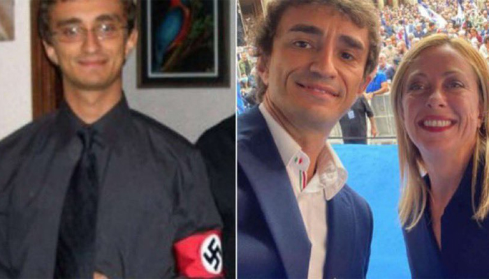 Foto de viceministro de Meloni con símbolo nazi arma escándalo