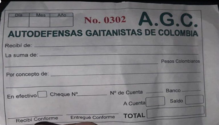 AGC entregan recibos de pago de extorsión en municipios del Cesar