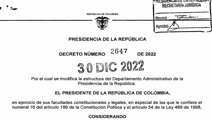 Gobierno expide decretos que dejan en firme la reestructuración de la Presidencia
