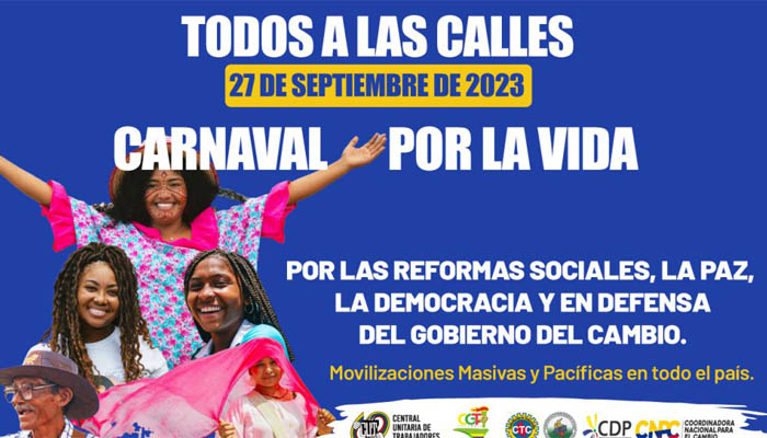 El 27 de septiembre a las calles, por la vida, la paz y las reformas sociales