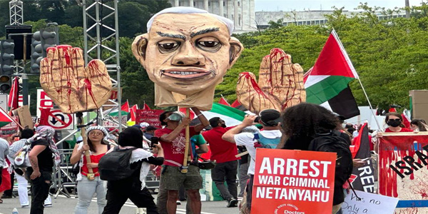 Masiva protesta en Washington contra Benjamin Netanyahu