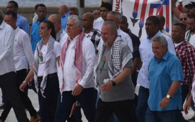 Presidente de Cuba encabezó marcha por Palestina en La Habana