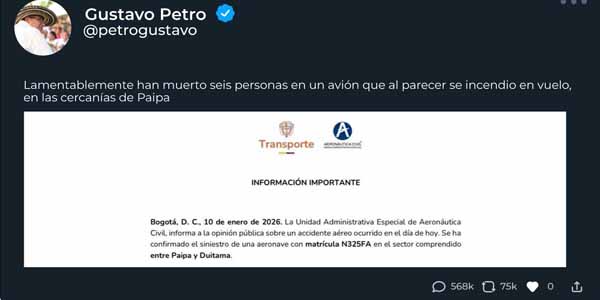 Presidente Petro lamentó accidente aéreo en el que pereció el cantante de música popular Yeison Jiménez